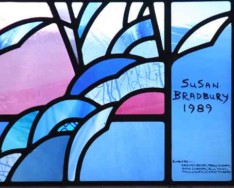 Susan Bradbury signature in stained glass