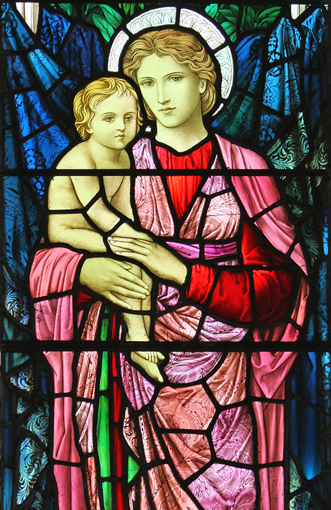 Mary and baby Jesus in vivard pinks